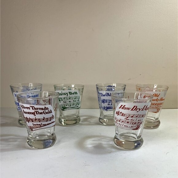 Vintage 40s Set of 6 Hazel Atlas Cordial Glasses Novelty Sing-A-Song Vaudeville - Picture 6 of 7
